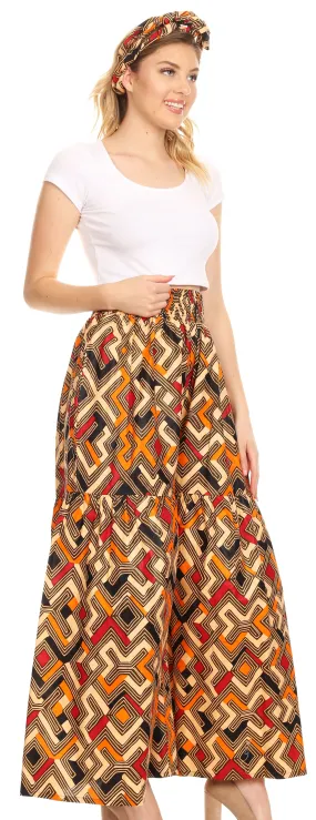 Sakkas Esme Women's African Ankara Flared Wide Leg Palazzo Pants with Pockets