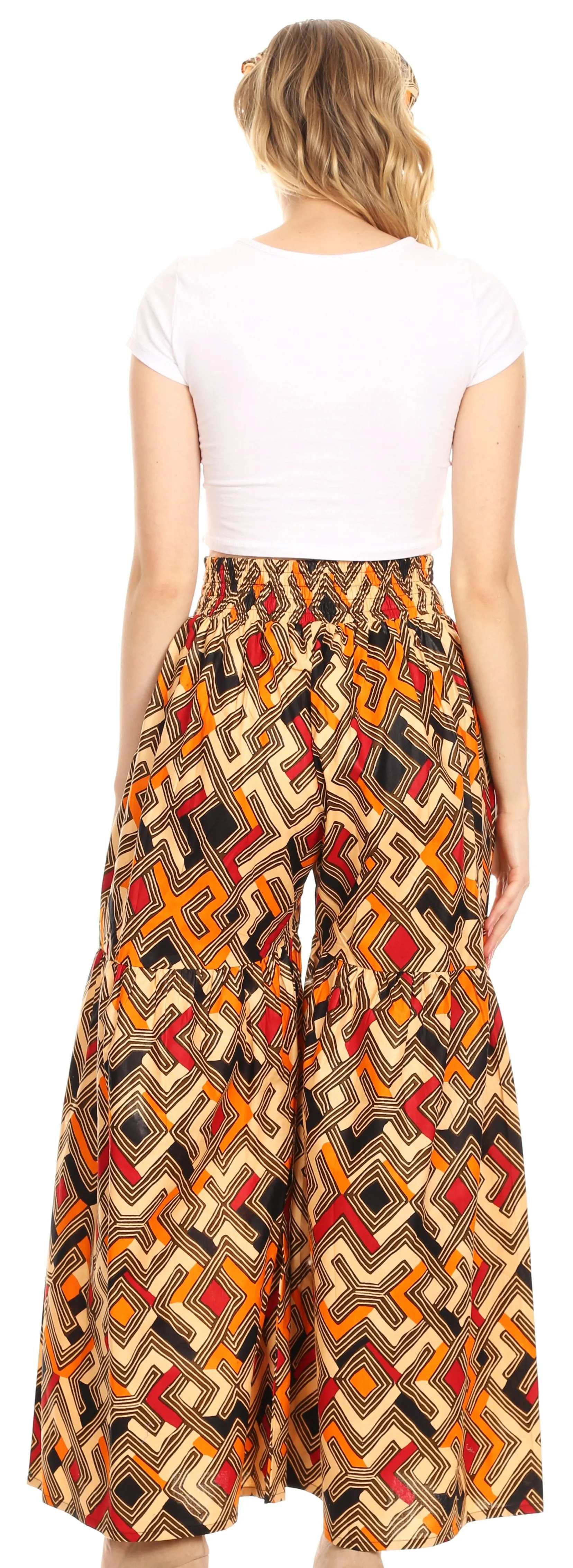 Sakkas Esme Women's African Ankara Flared Wide Leg Palazzo Pants with Pockets