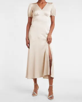 Satin Puff Sleeve V-Neck Maxi Dress in Sorbet