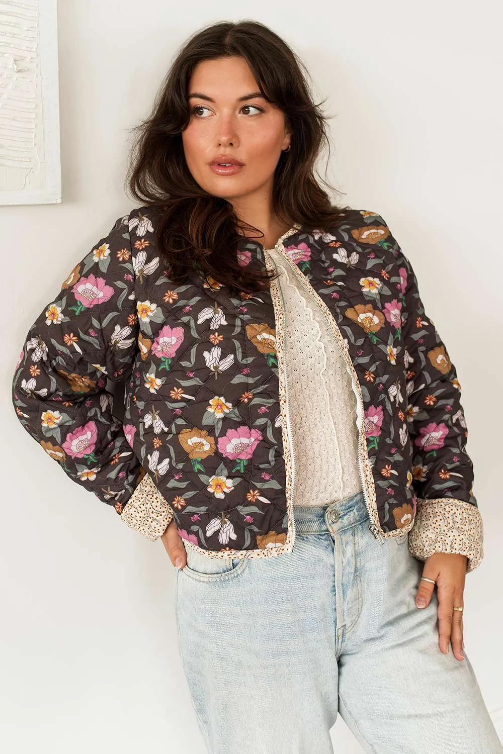 Scarlette black | Quilted Floral Jacket