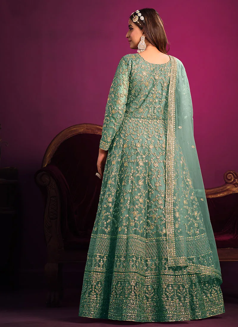 Sea Green Embroidery Festive Anarkali Suit