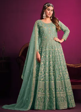 Sea Green Embroidery Festive Anarkali Suit