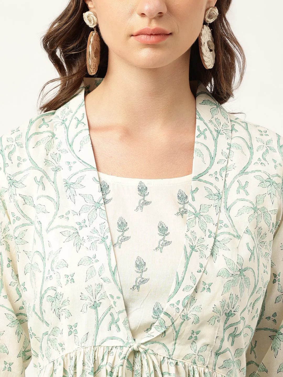 Sea Green Floral Printed Empire Cotton Tops