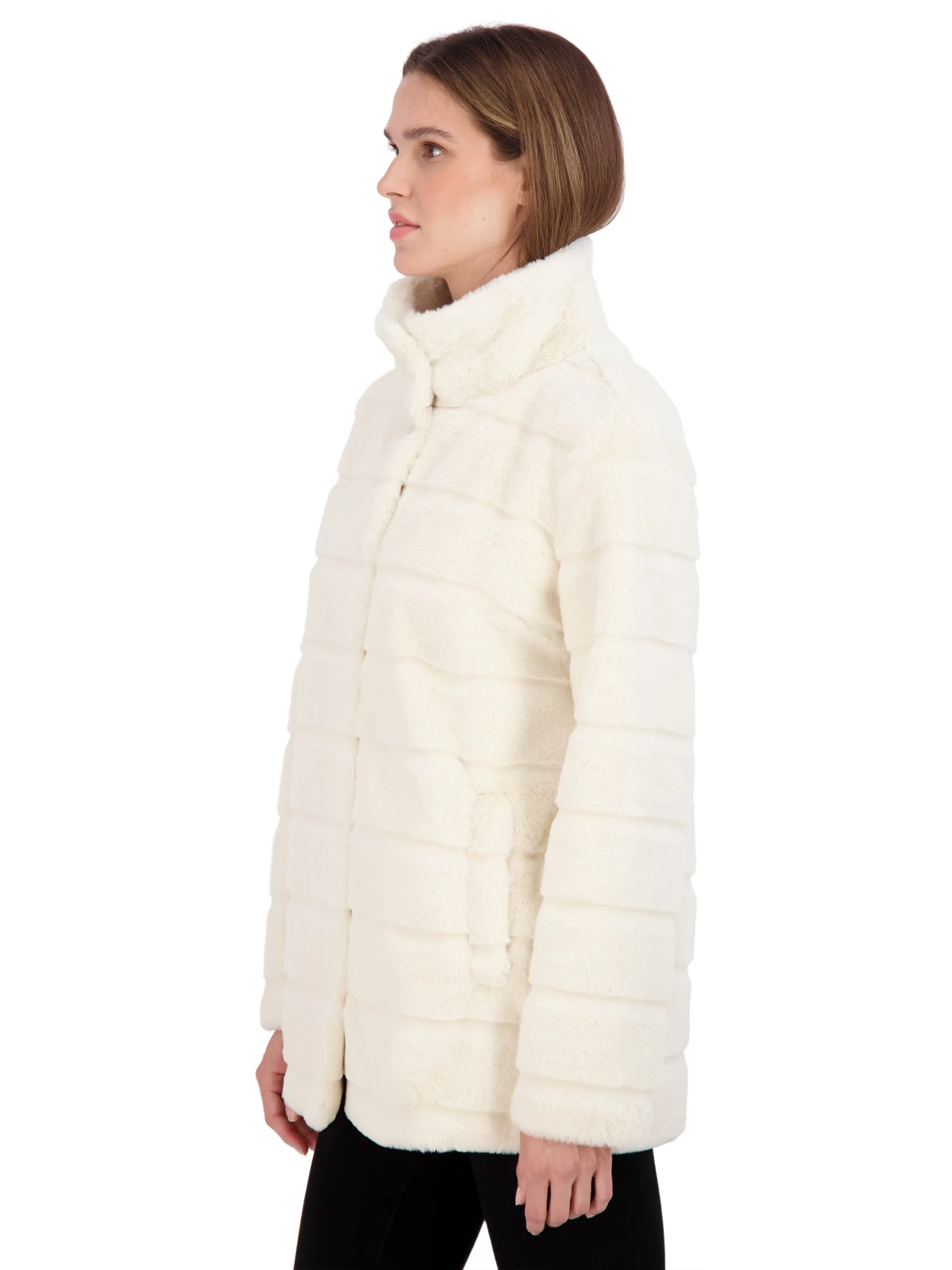 Sebby Collection Women's 3/4 Faux Fur Snap Front Coat