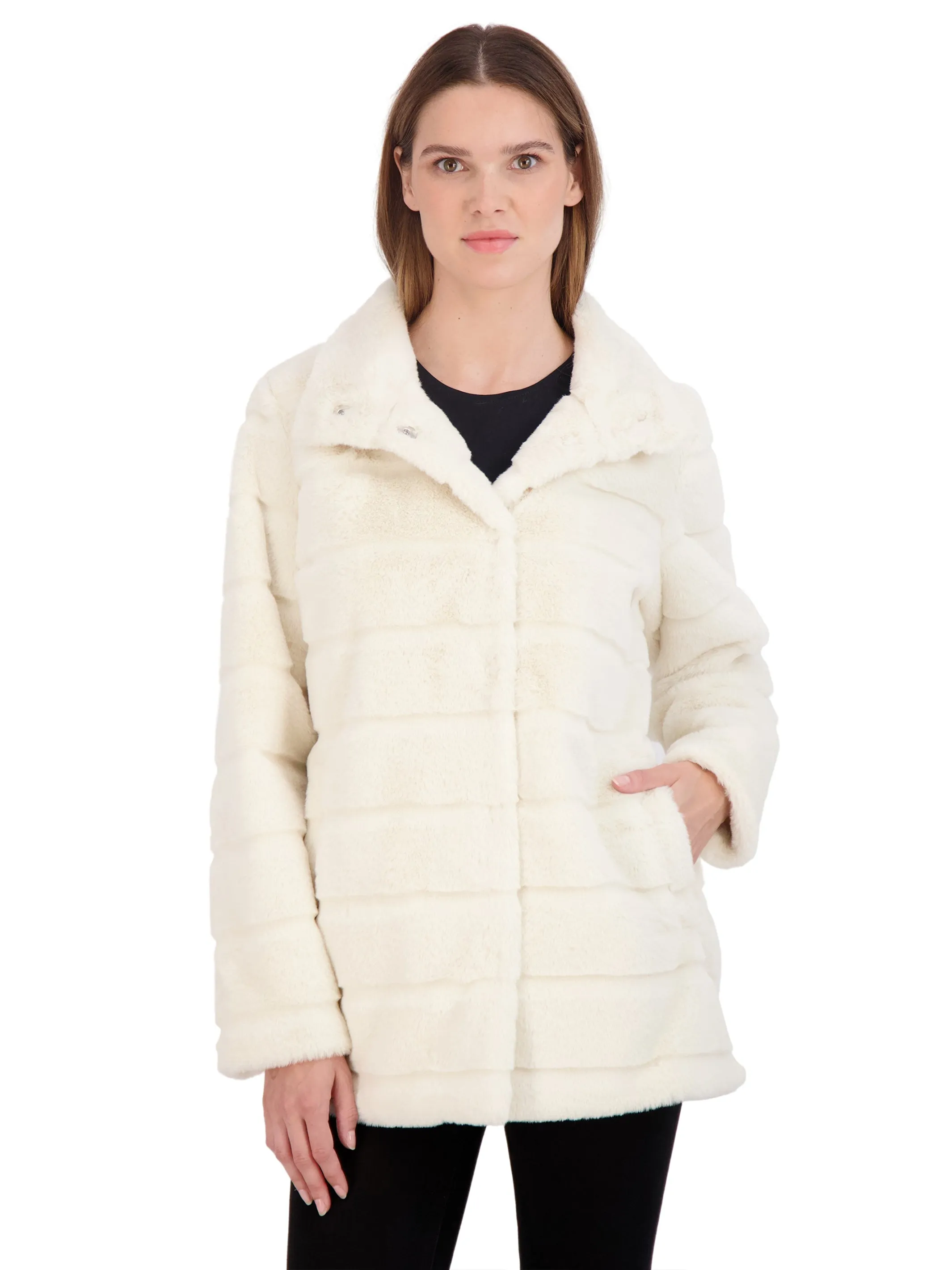 Sebby Collection Women's 3/4 Faux Fur Snap Front Coat