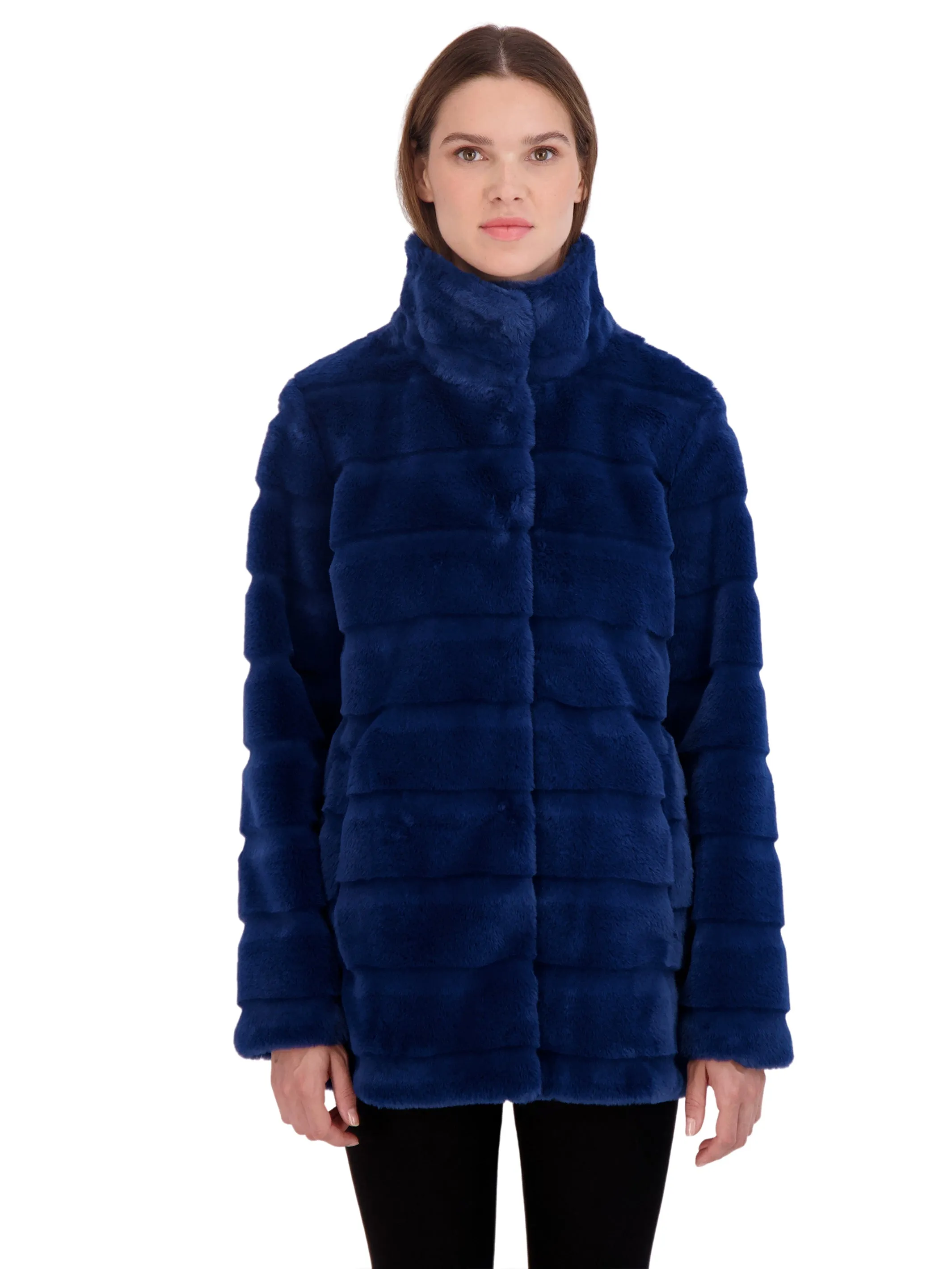 Sebby Collection Women's 3/4 Faux Fur Snap Front Coat