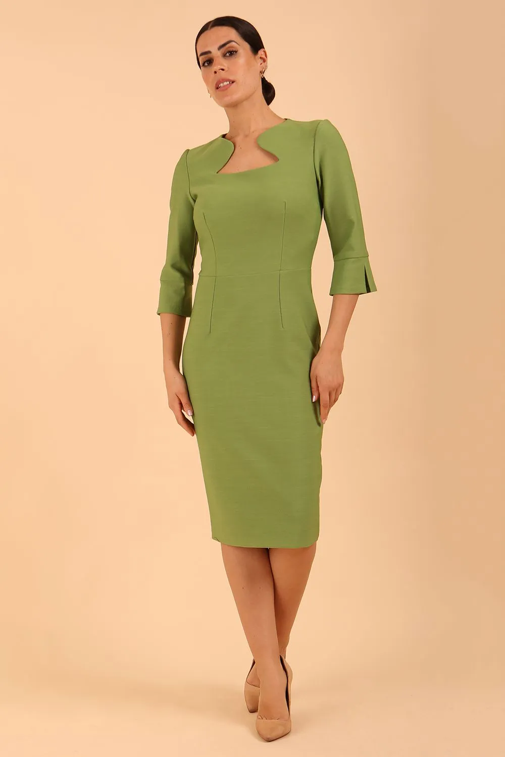 Seed Kennedy Sleeved Shaped Neckline Pencil Dress