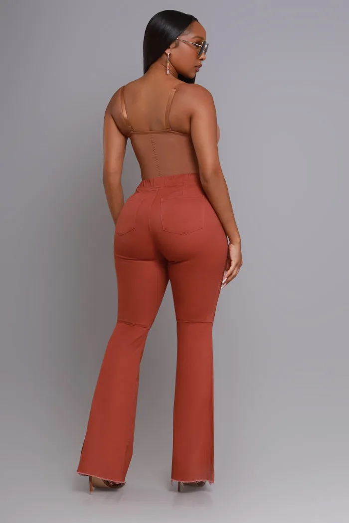 Seek Shelter High Rise Pull-On Flared Pants - Red Wood