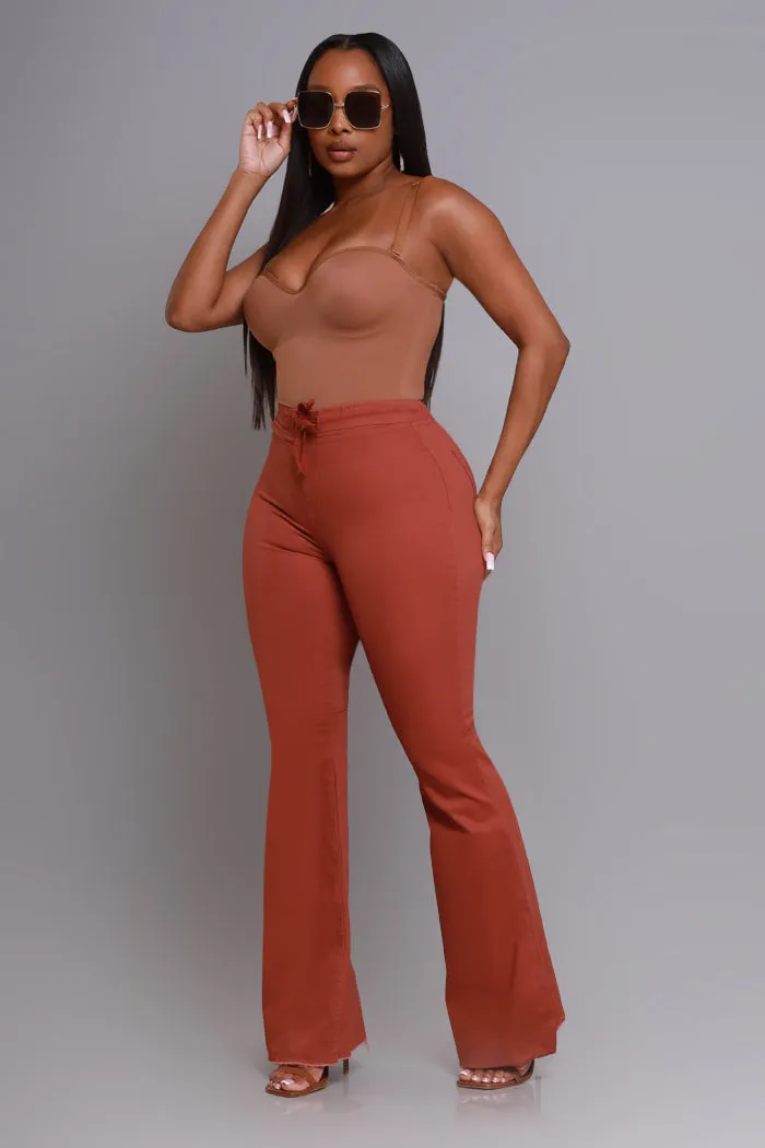 Seek Shelter High Rise Pull-On Flared Pants - Red Wood