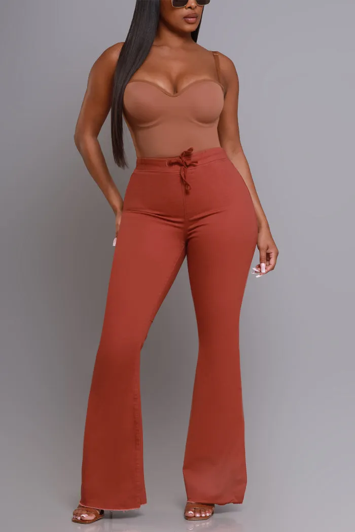 Seek Shelter High Rise Pull-On Flared Pants - Red Wood