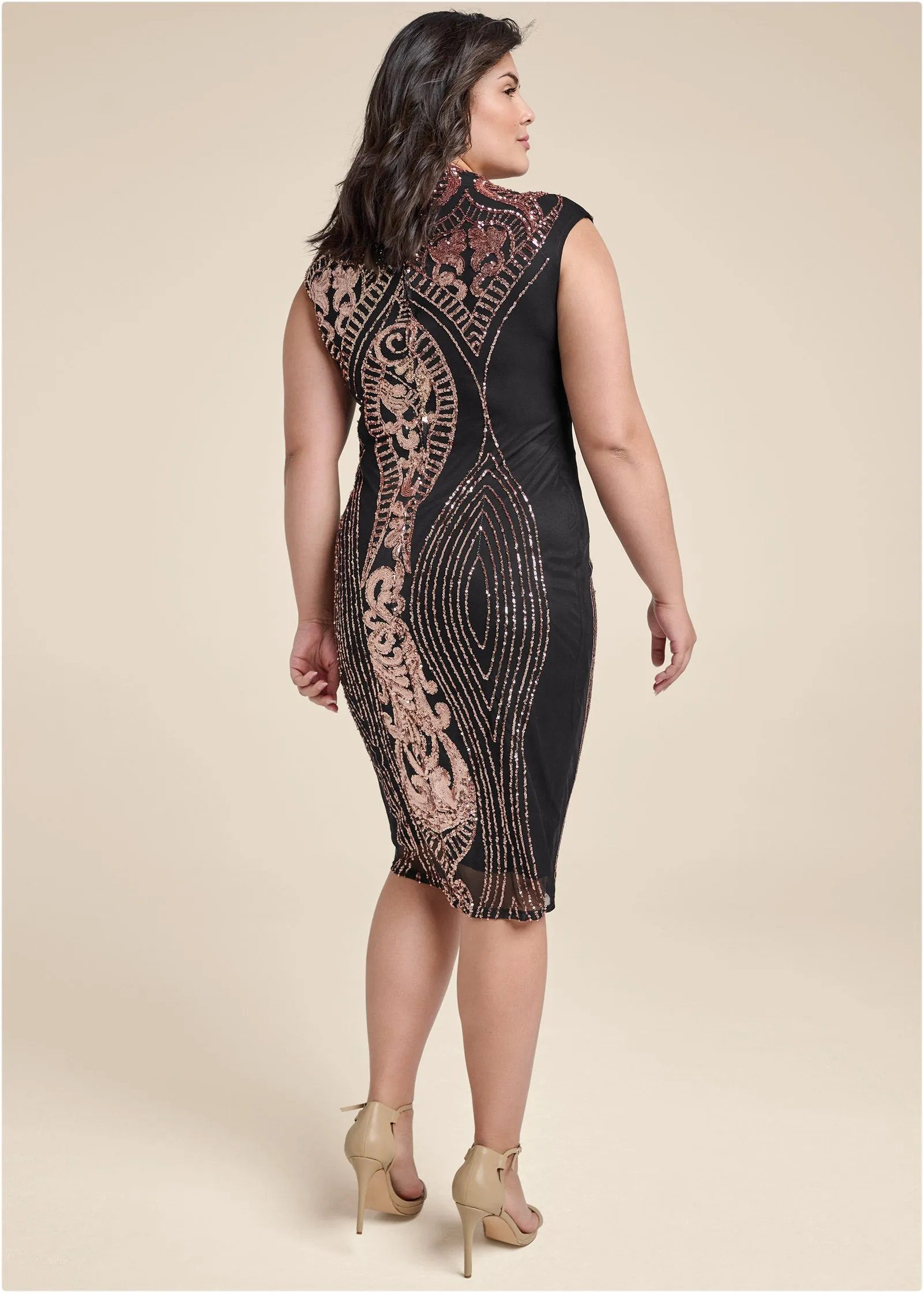 Sequin Midi Dress  - Black Multi