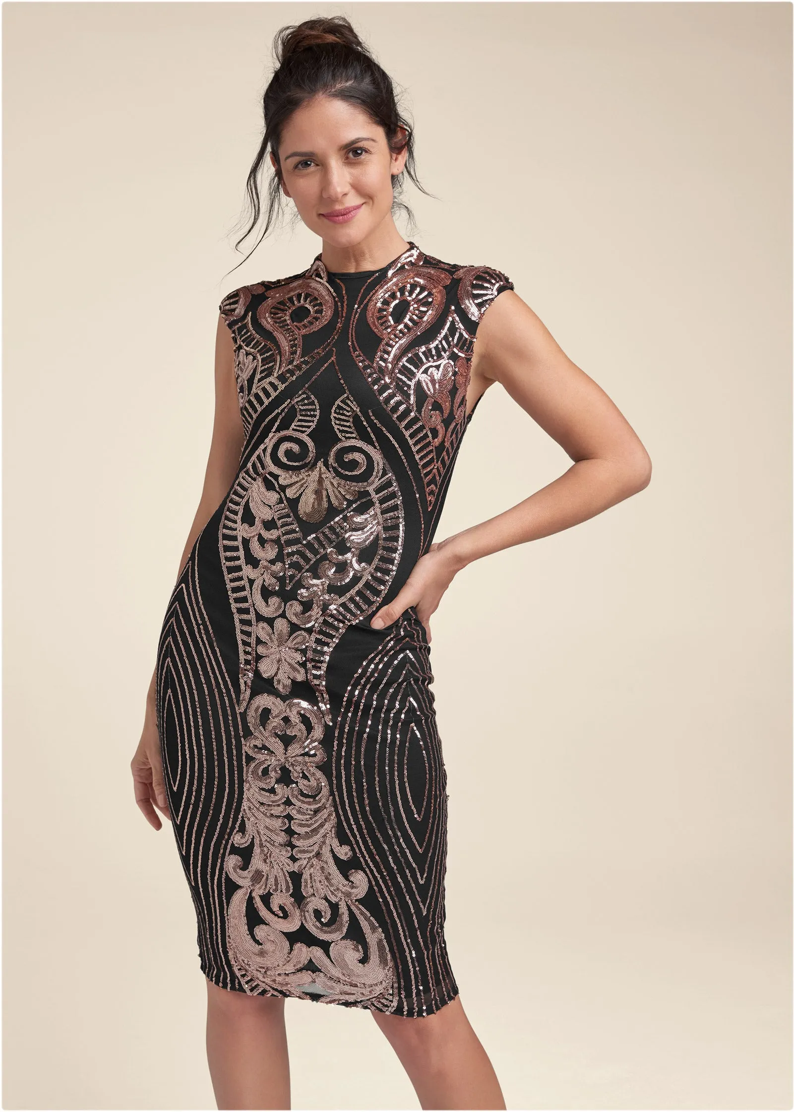 Sequin Midi Dress  - Black Multi