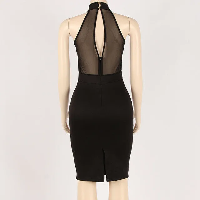 Sexy black studded halter bodycon dress