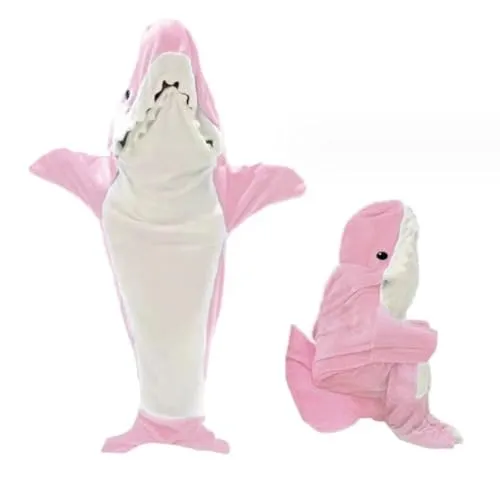 Shark Cozy Pink Shark Blanket Super Soft Flannel Hoodie Sleeping Bag for Adults & Kids (M (Medium) - 170cm)