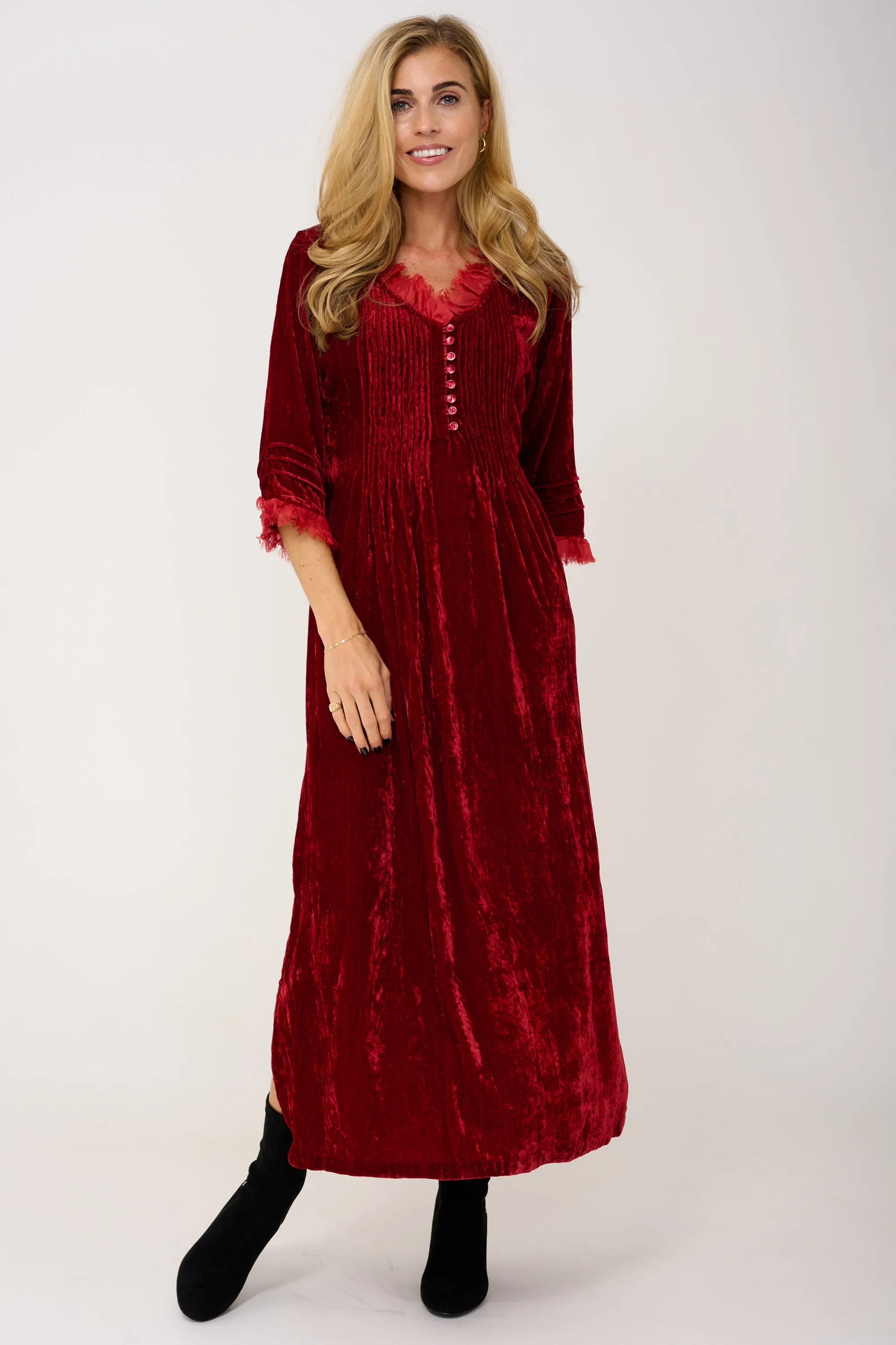 Silk Velvet Annabel Maxi Dress in Red