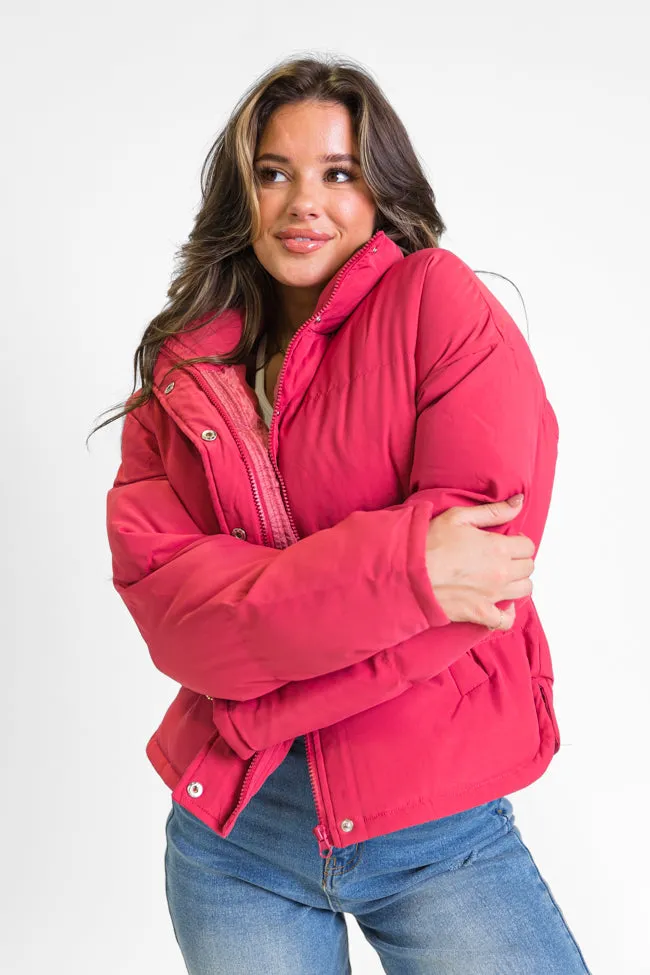 Snow Problem At All Magenta Puffer Jacket SALE