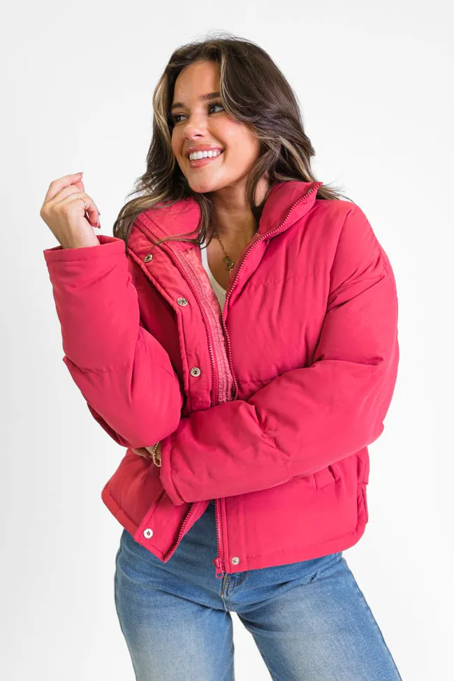 Snow Problem At All Magenta Puffer Jacket SALE