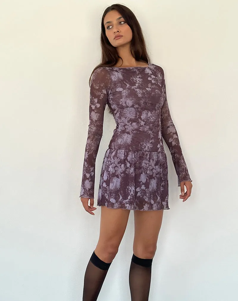 Sonata Mini Dress in Botanic Sketch Purple