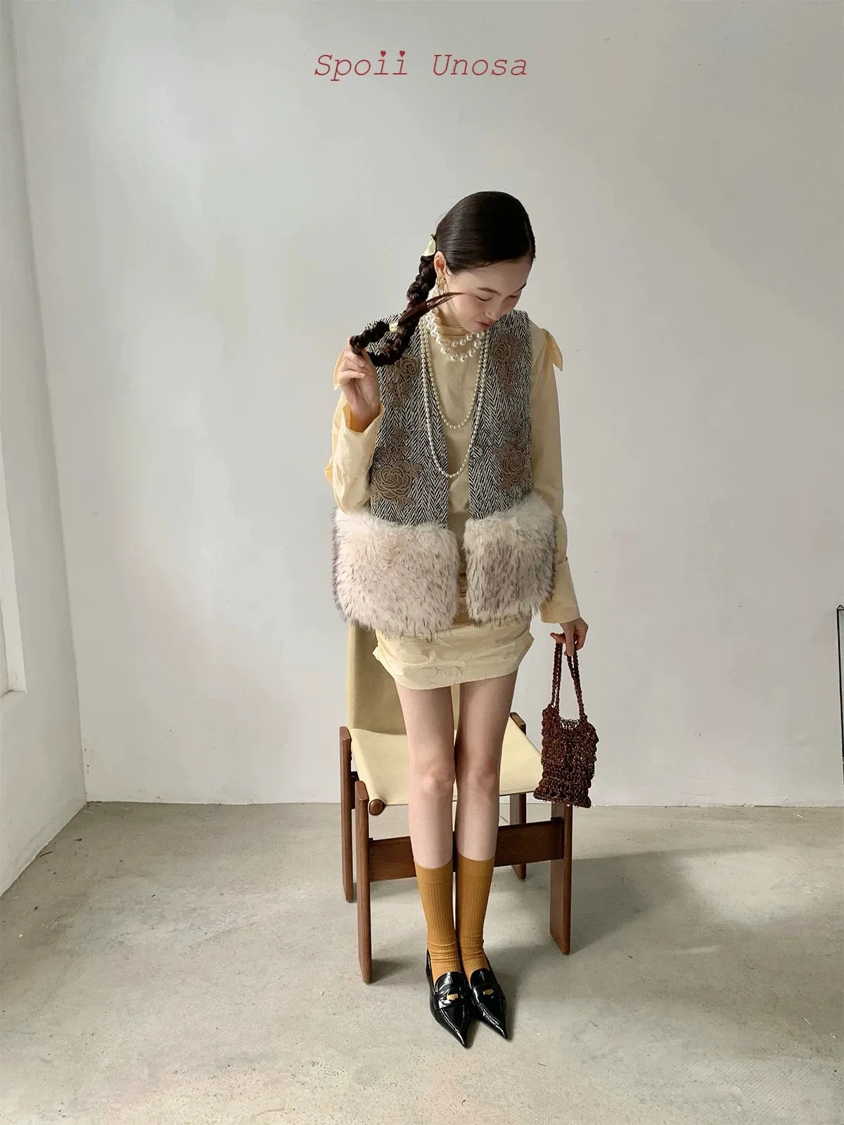 [SPOII UNOSA] Vintage Charm Faux Fur Autumn Vest