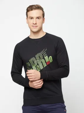 Sporto Crew Neck Printed Sweatshirt - Black