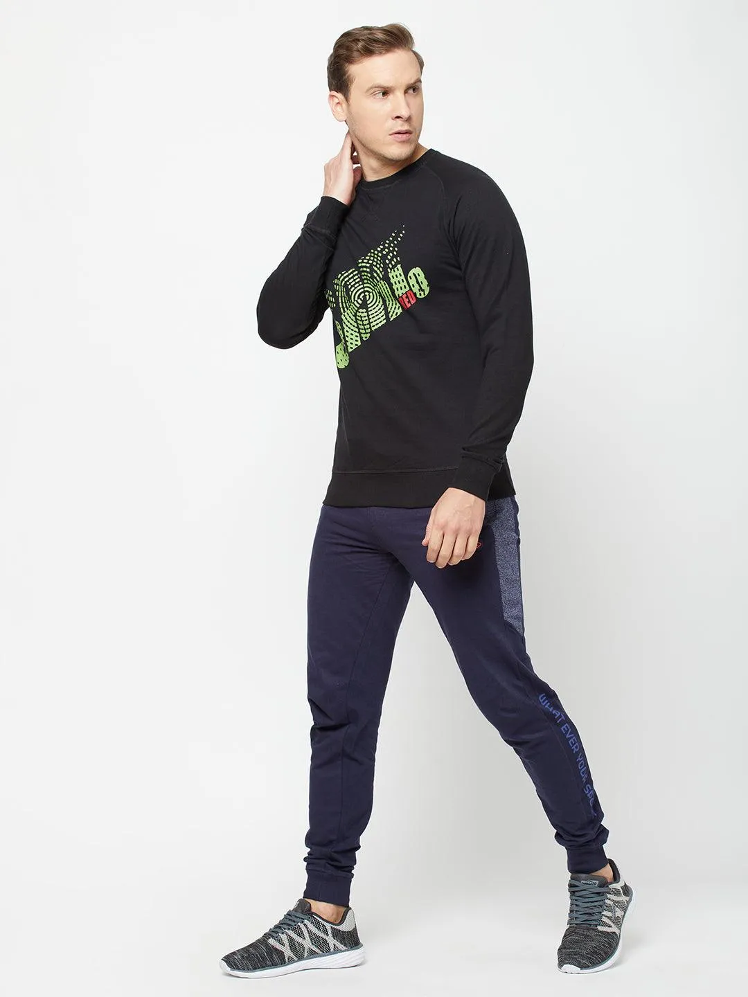 Sporto Crew Neck Printed Sweatshirt - Black