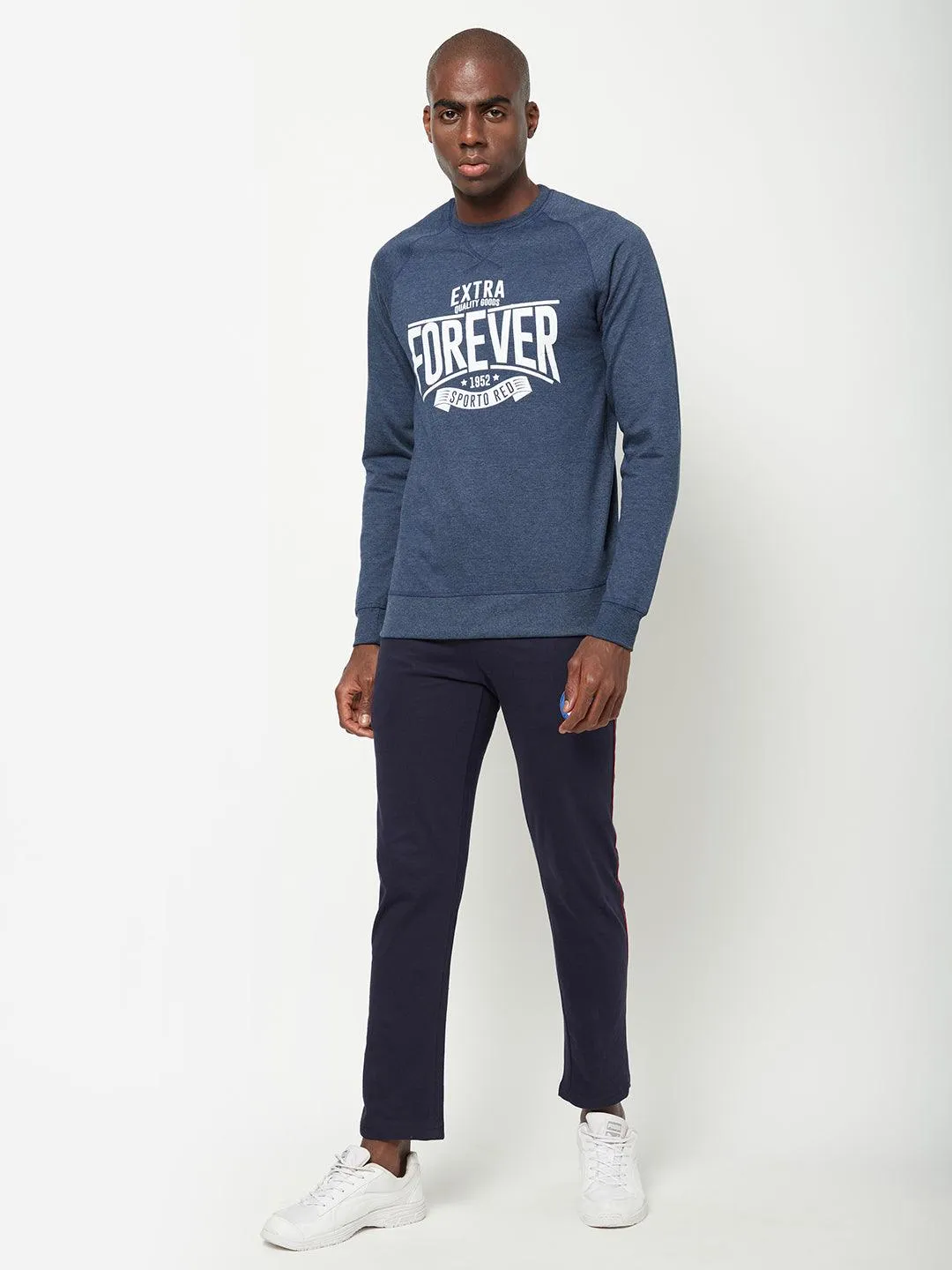 Sporto Crew Neck Printed Sweatshirt - Blue Melange