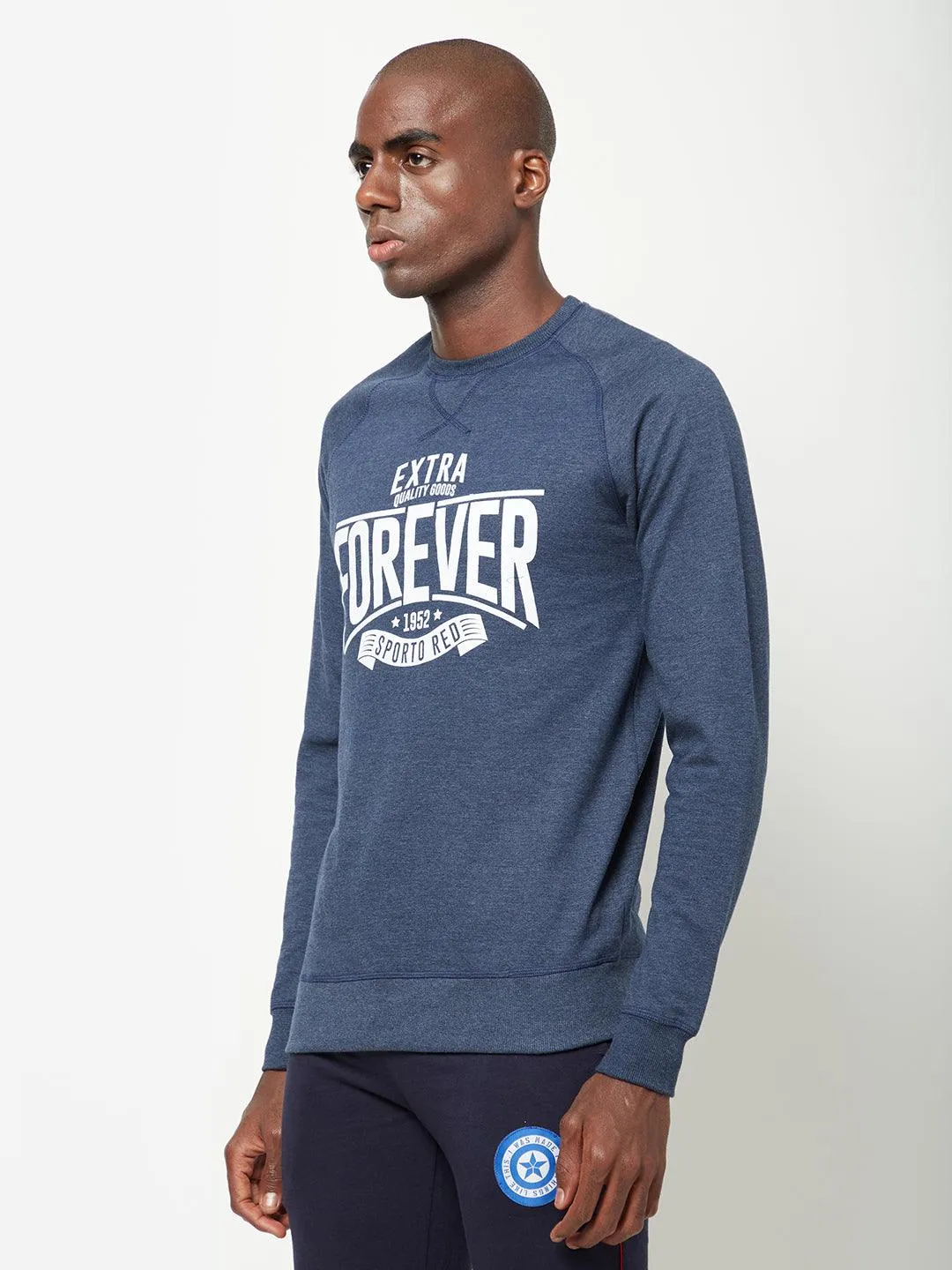 Sporto Crew Neck Printed Sweatshirt - Blue Melange