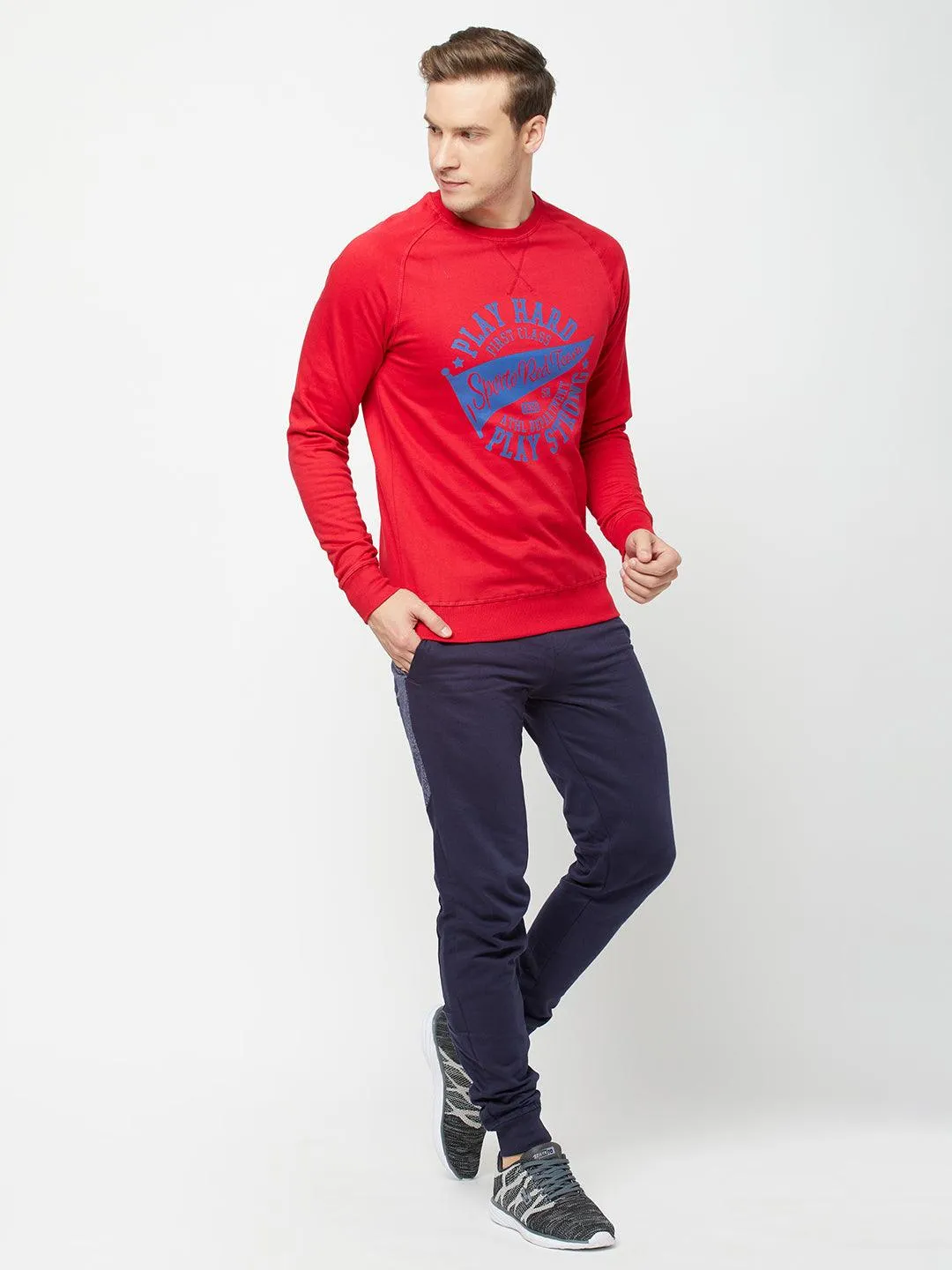 Sporto Crew Neck Printed Sweatshirt - Cherry Red