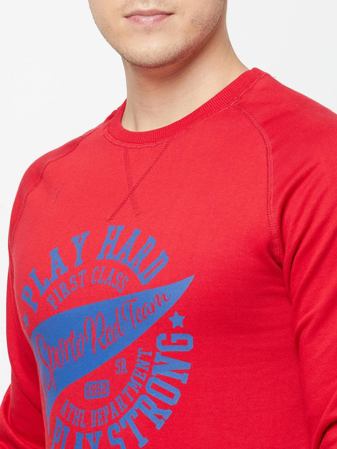 Sporto Crew Neck Printed Sweatshirt - Cherry Red