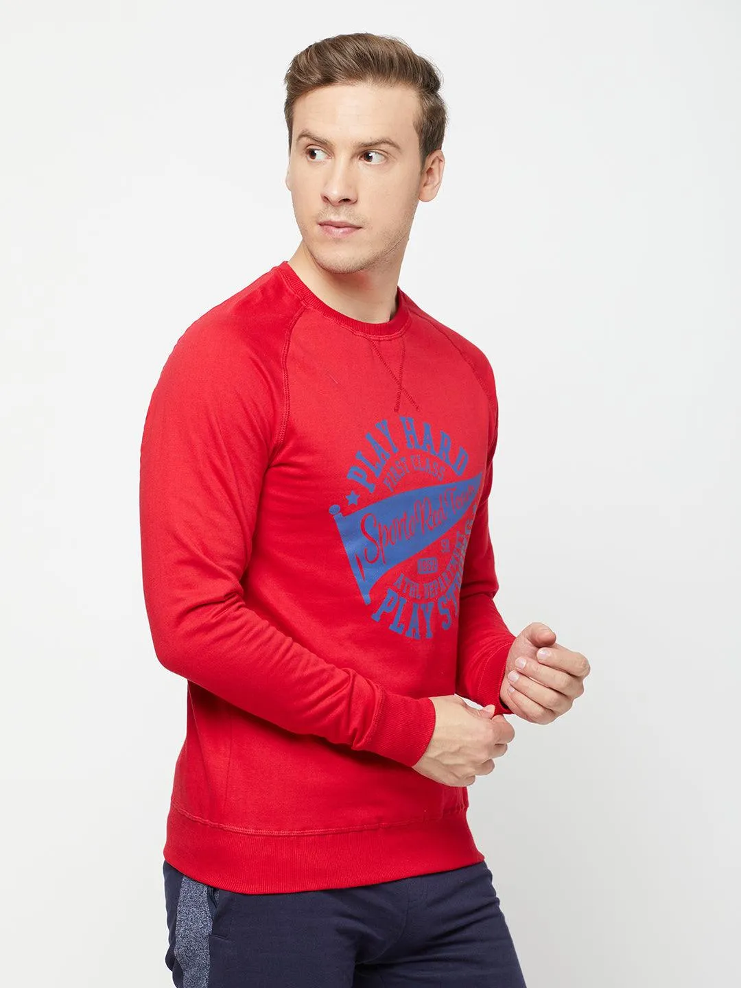 Sporto Crew Neck Printed Sweatshirt - Cherry Red