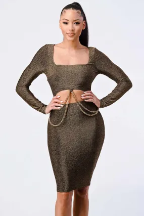 Square Neck Glitter Bodycon Dress