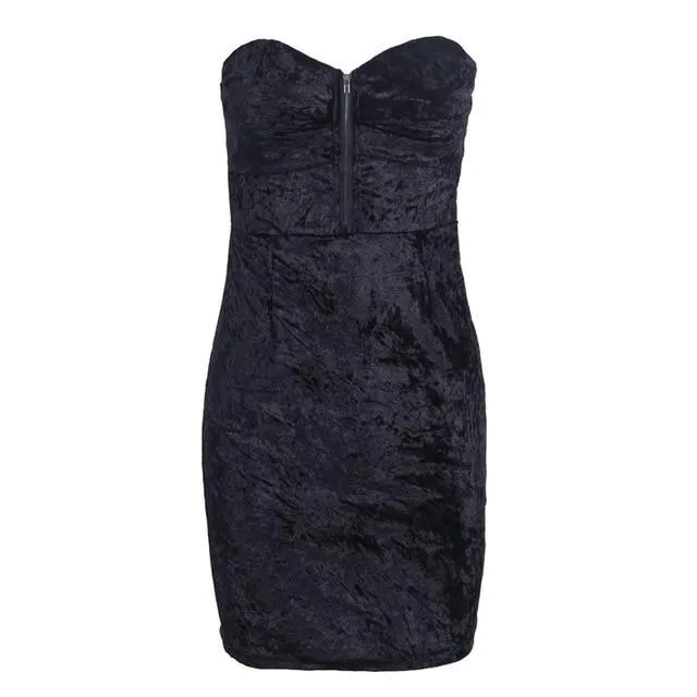 Strapless Sexy Velvet Bodycon Zipper Dress