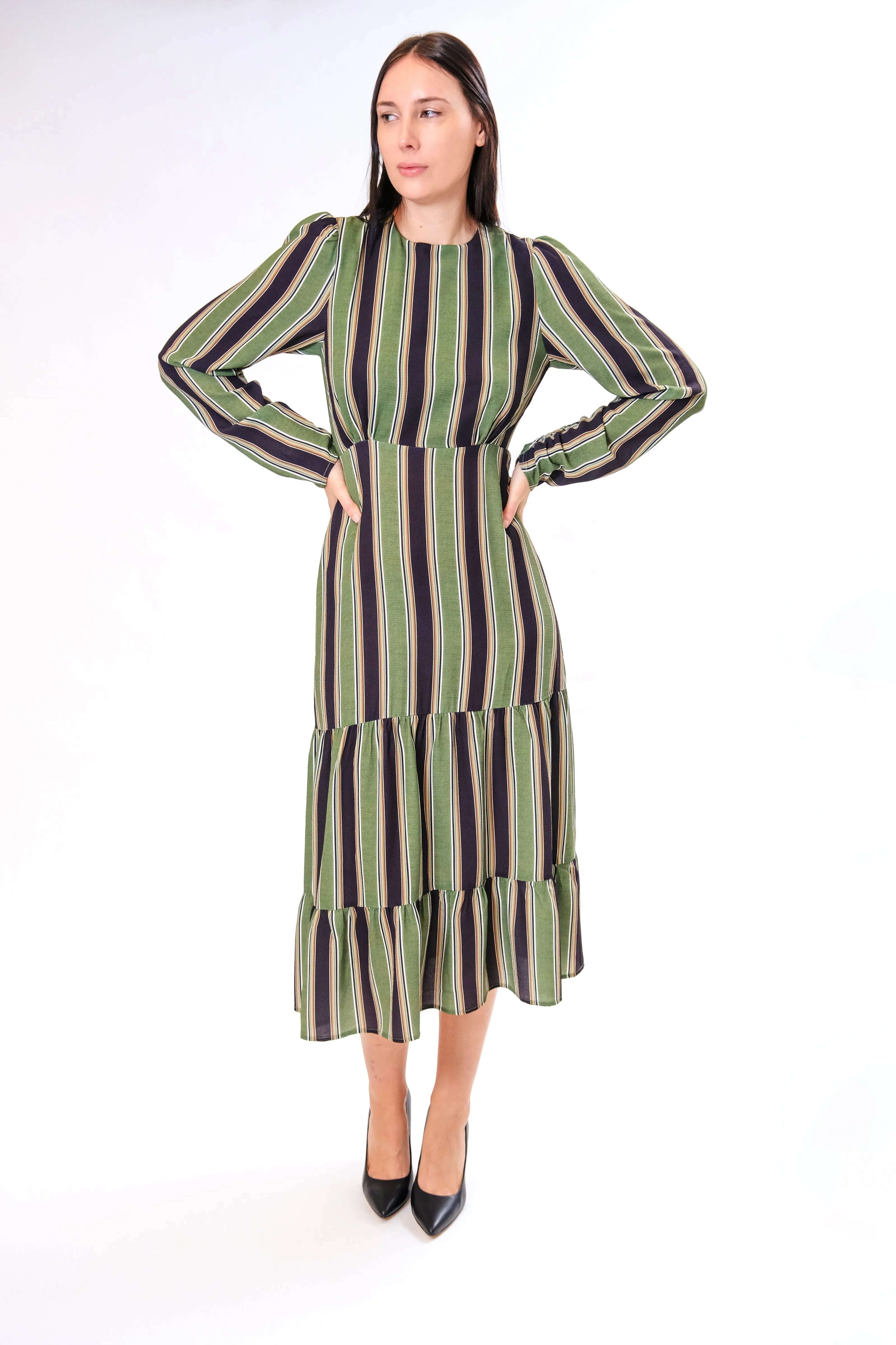 STRIPE LONG TIERED DRESS