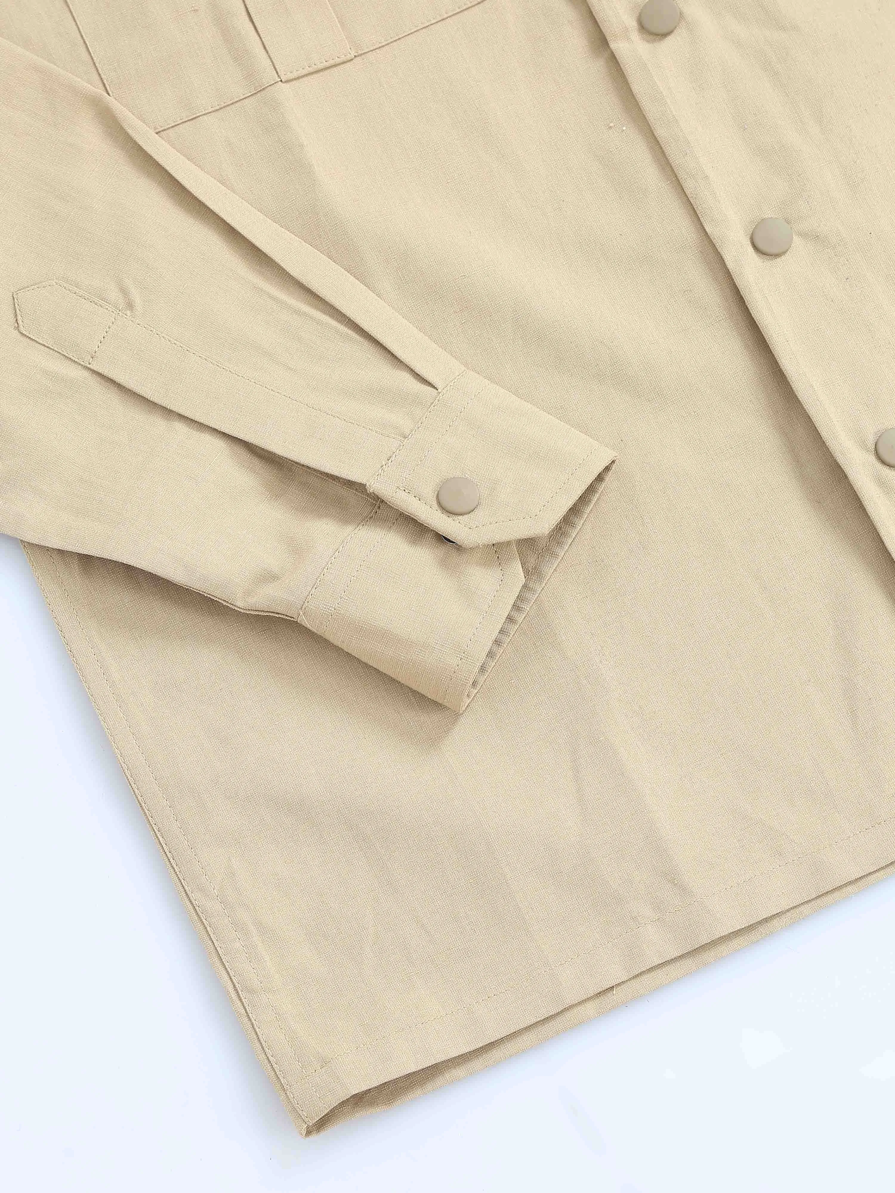 Style Shield Linen Shacket In Beige