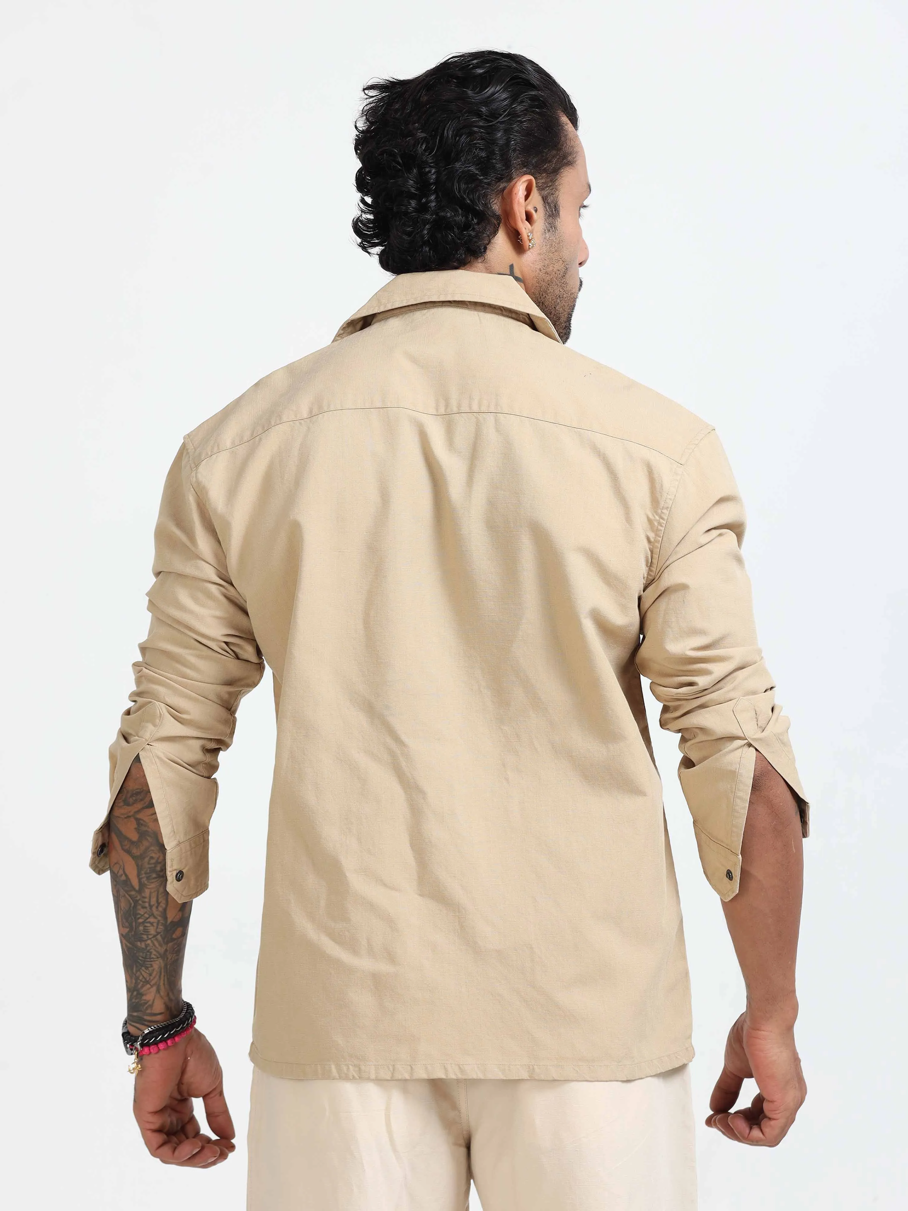 Style Shield Linen Shacket In Beige