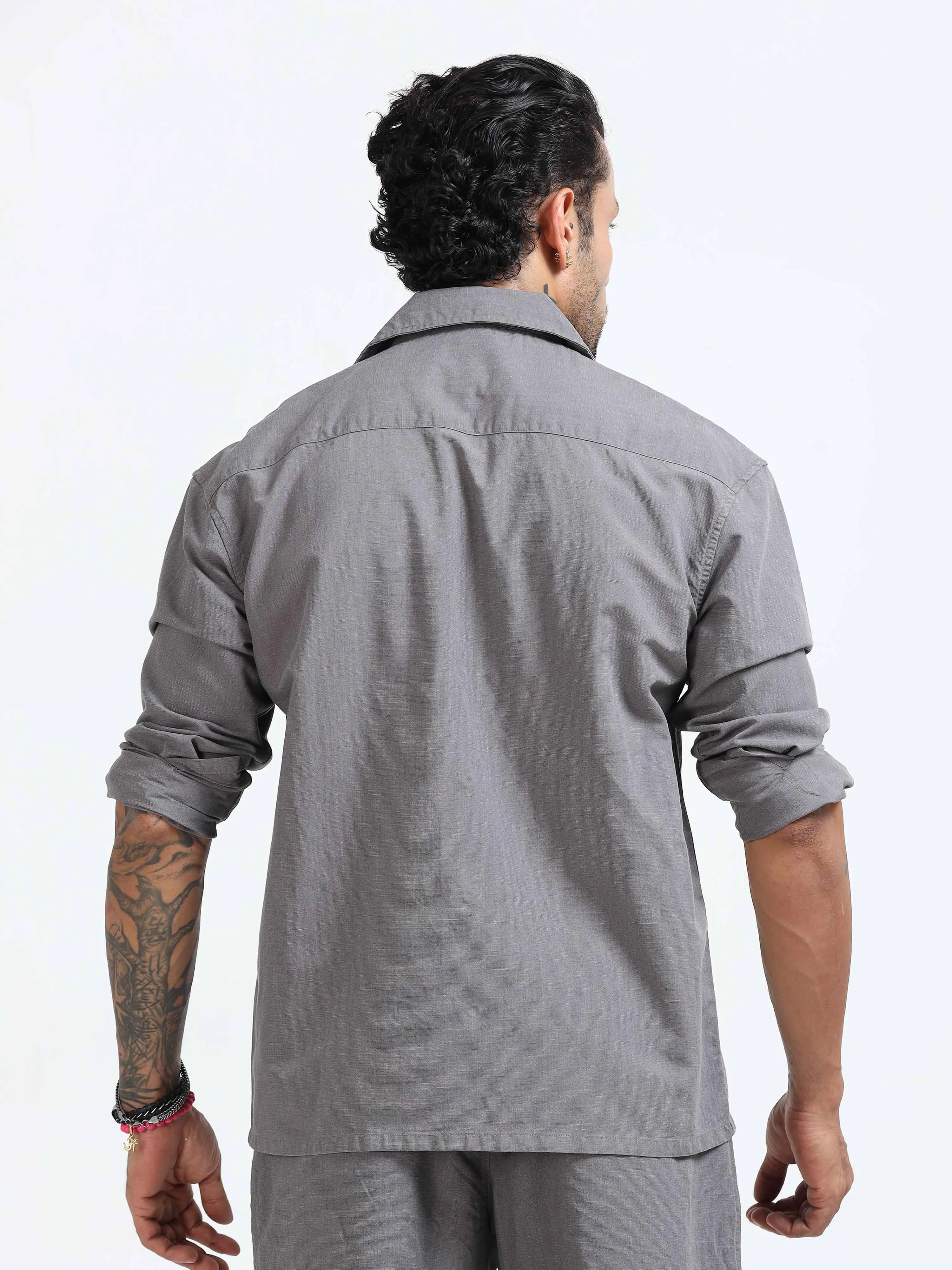 Style Shield Linen Shacket In Grey