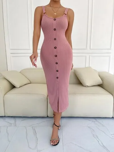 Sweet Jay Ribbed Knit Bodycon Button Front Wiggle Dress | 6 Colors