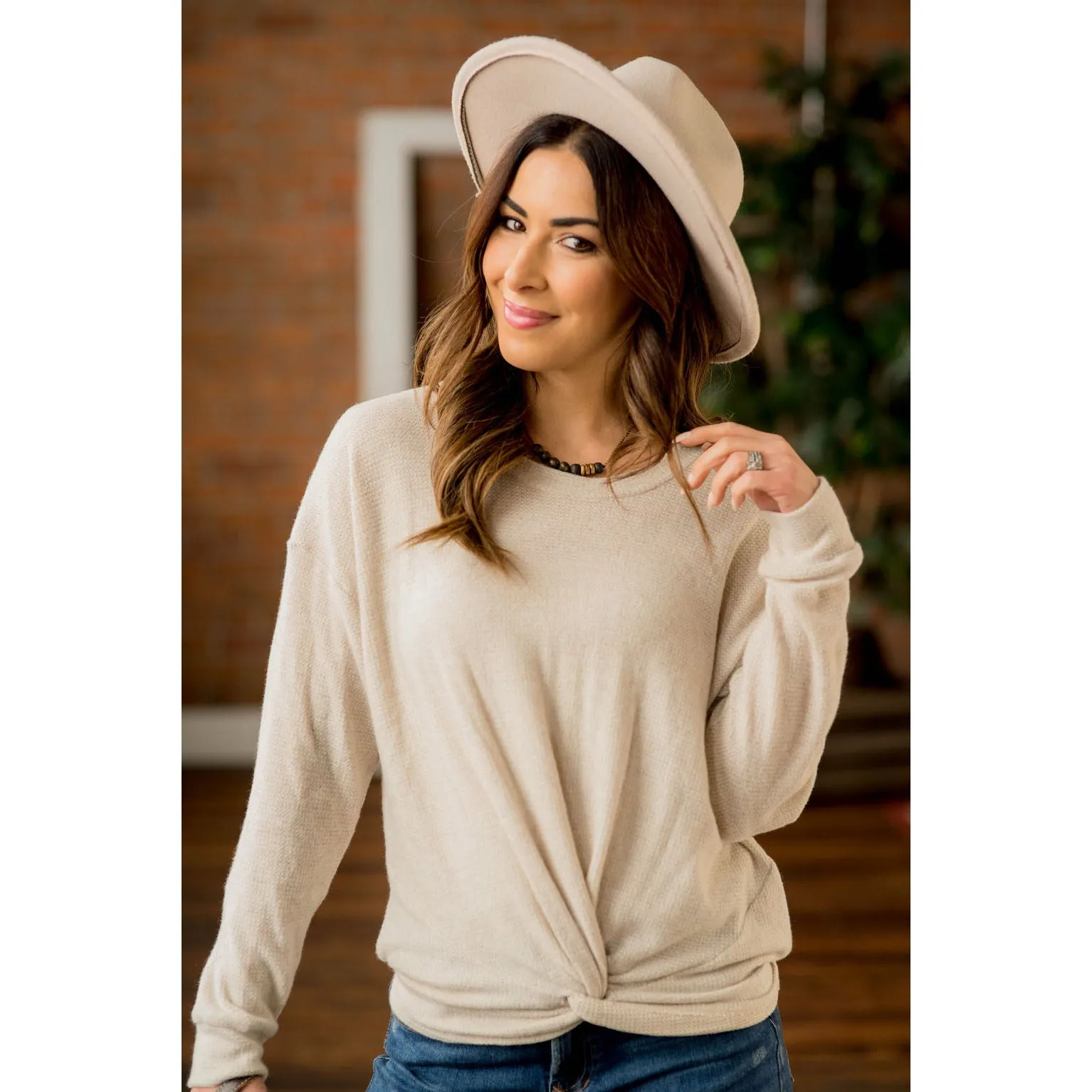 Thermal Tie Front Long Sleeve Tee