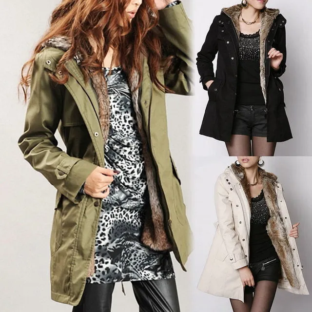 Trendy Warm fur style belted coat jacket