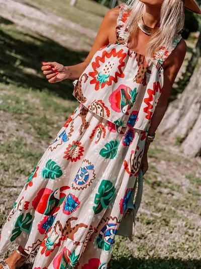 Tropical Ruffle Hem Maxi Dress