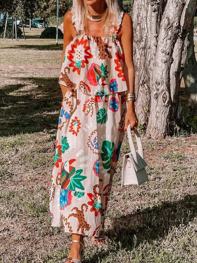 Tropical Ruffle Hem Maxi Dress