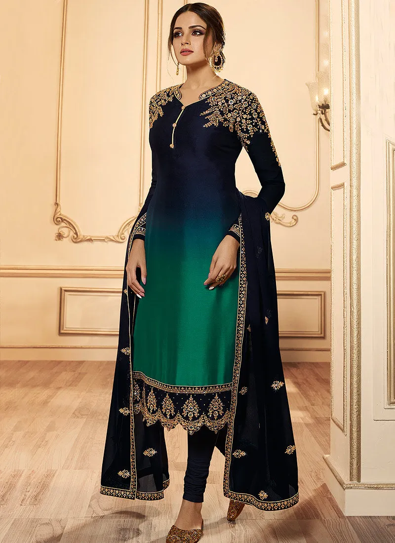 Turquoise And Blue Wedding Lehenga Suit