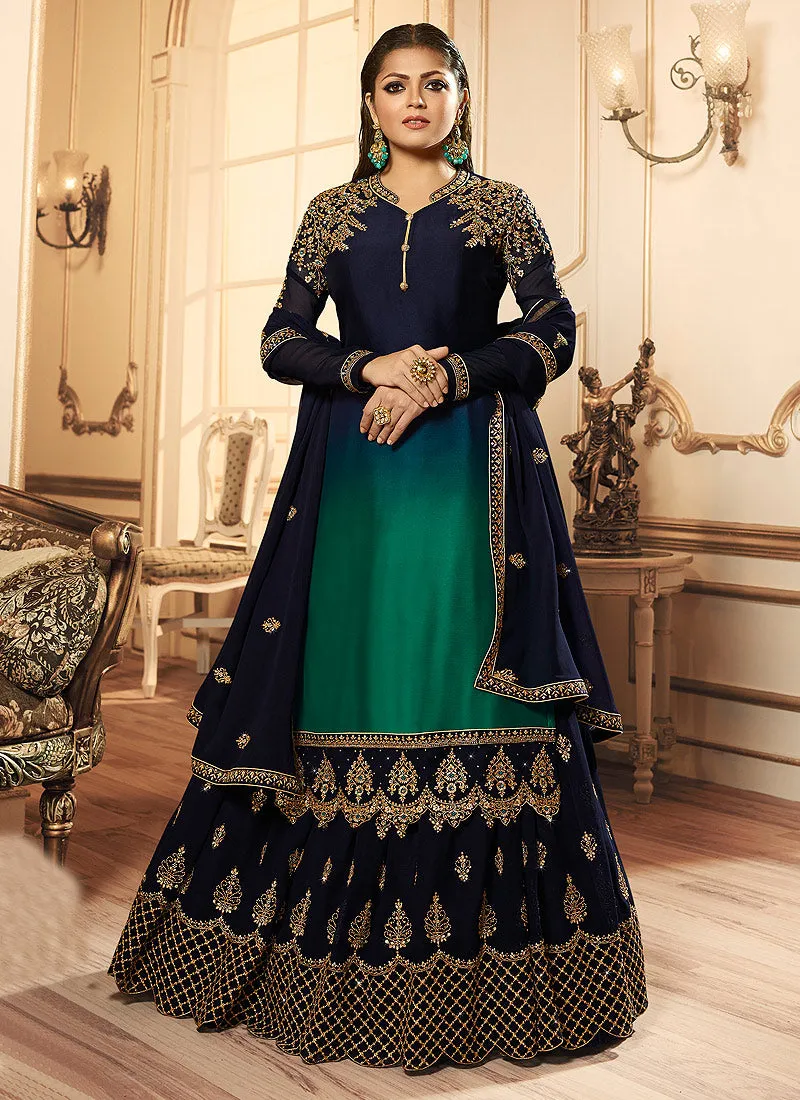 Turquoise And Blue Wedding Lehenga Suit