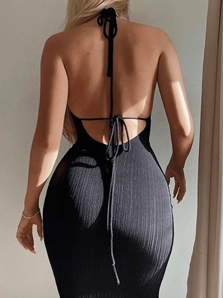 Uniwim Tie Strap Ribbed Backless Maxi Dress