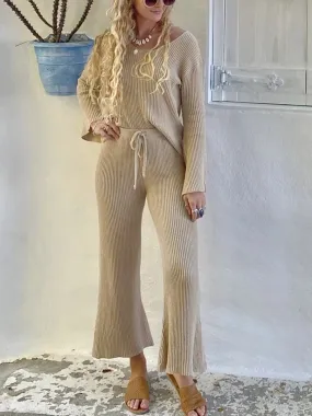 V-neck Long-sleeved Slim Top Flared Pants Suit