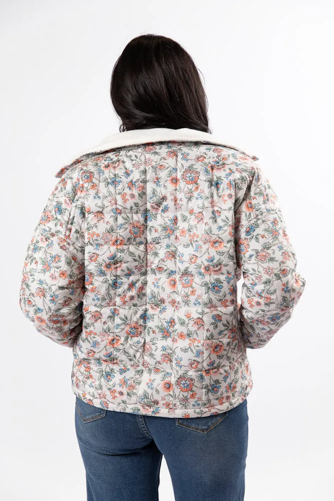 Vail Valley Pink Ivory Multi Floral Quilted Zip Up Jacket