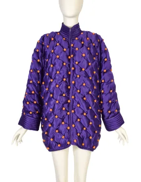 Valentino Vintage AW 1989 Purple Orange Silk Satin Tufted Embellished Jacket