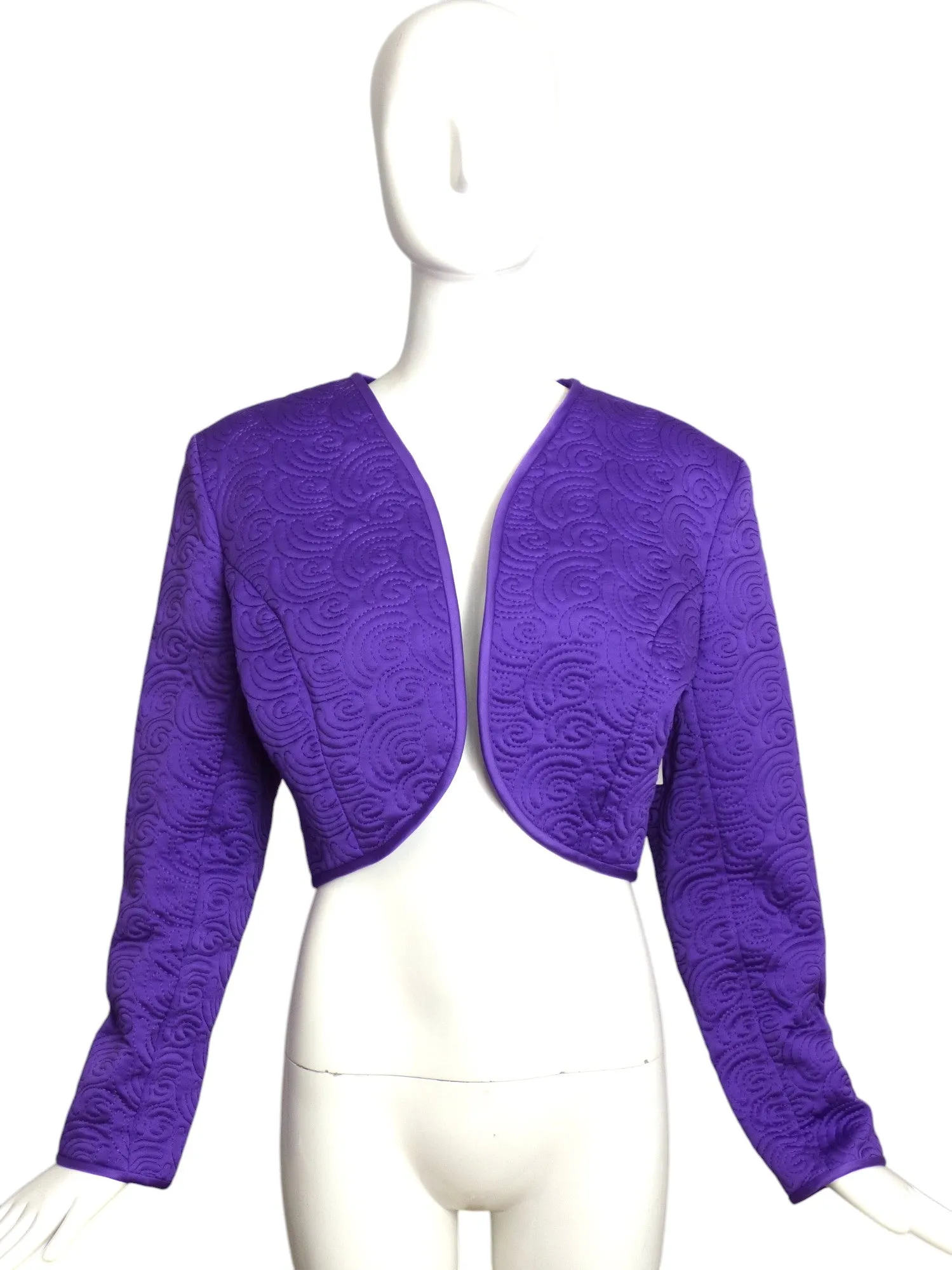 VICTOR COSTA- 1980s Purple Quilted Bolero, Size 10