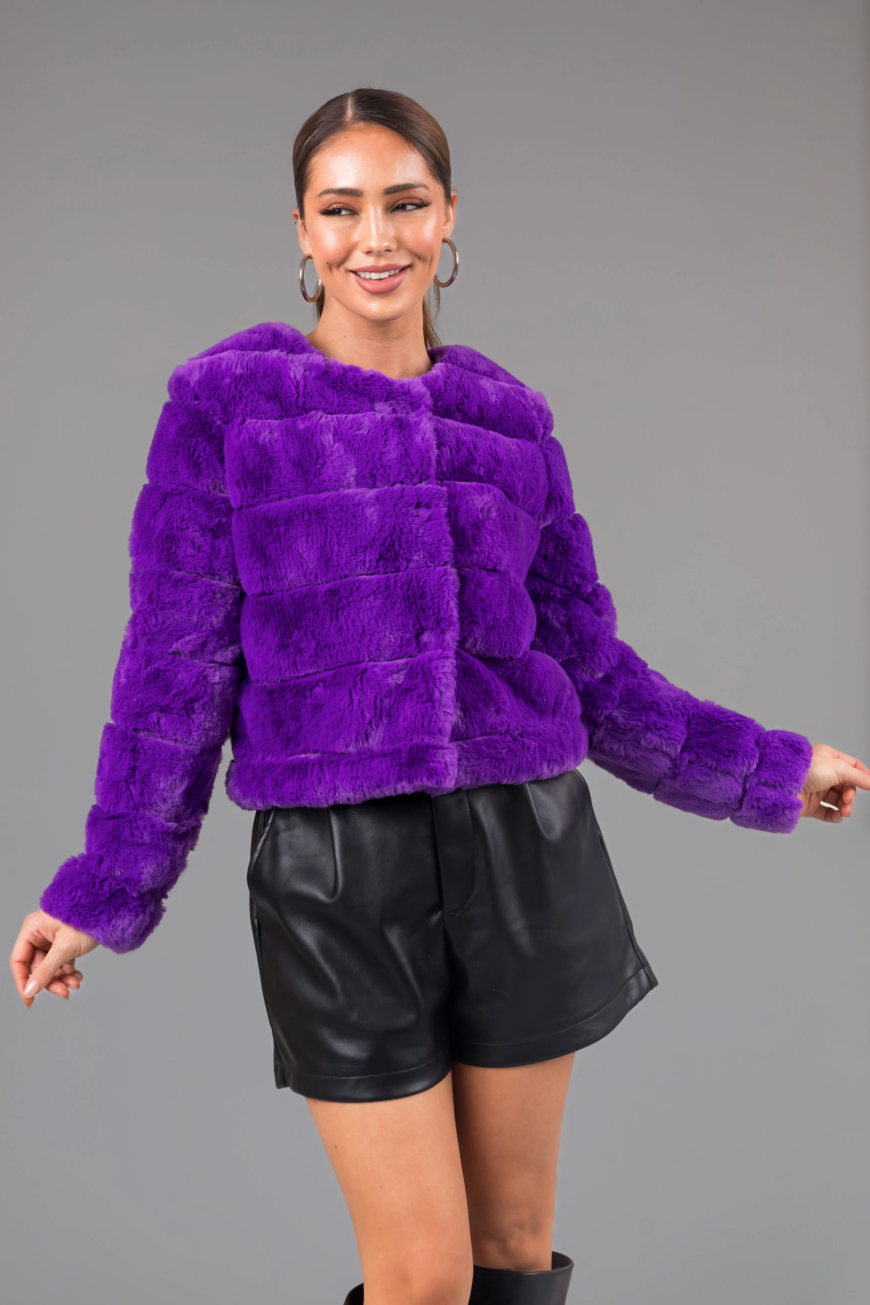 Violet Faux Fur Quilted Button Up Jacket