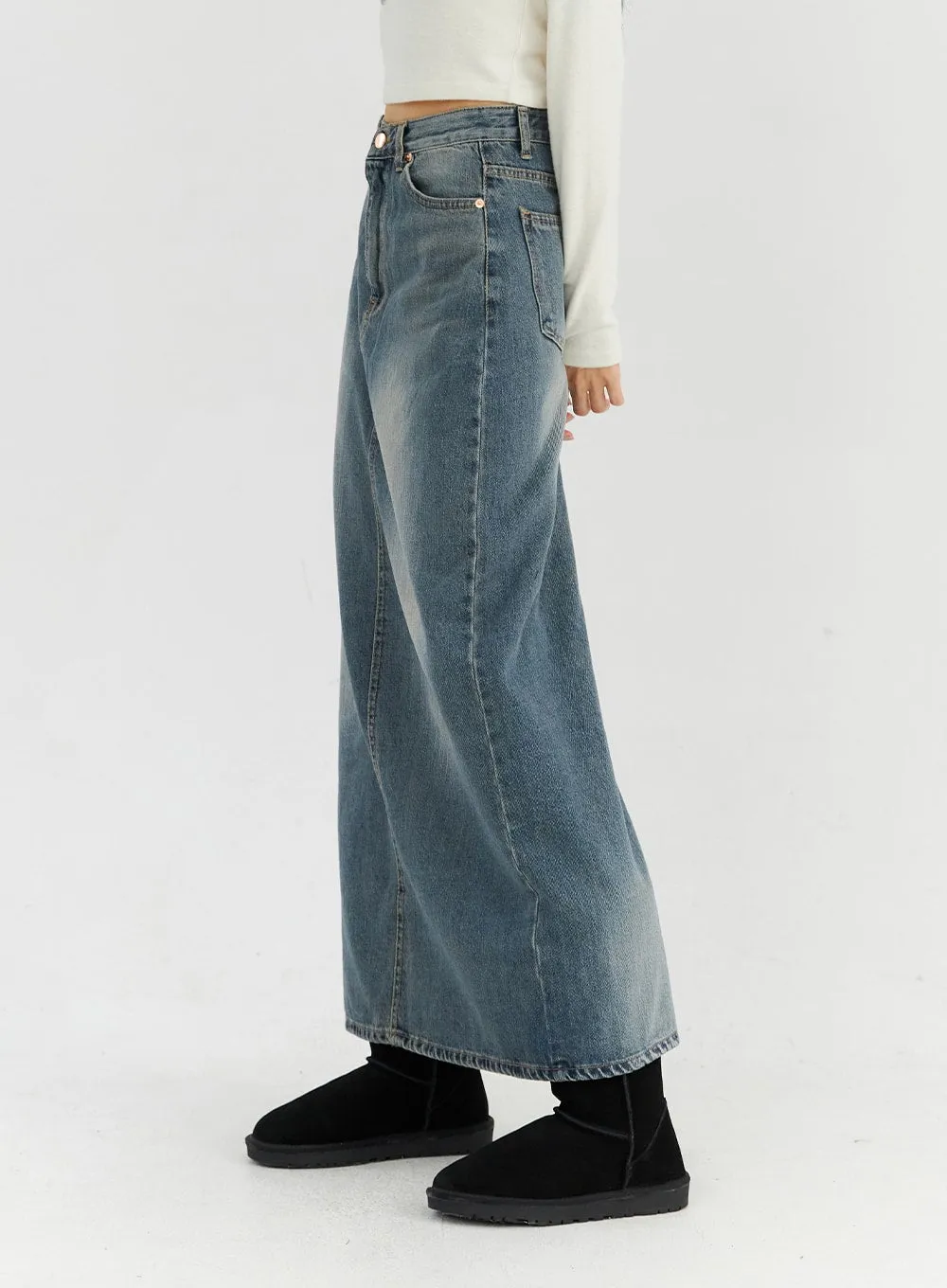 Washed Maxi Denim Skirt CN306